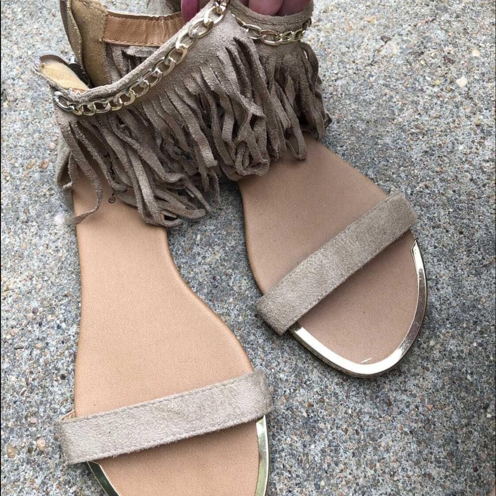 Tan Suede Fringe Sandals